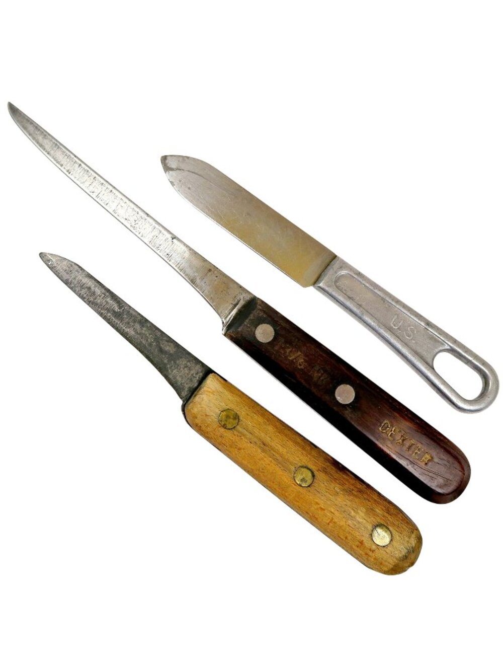 Vintage Utility Knife Trio – Dexter 1376, U.S. Mess Kit, Handmade Full Tang